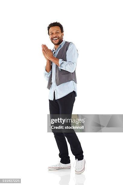 cheerful african man on white - man isolated bildbanksfoton och bilder