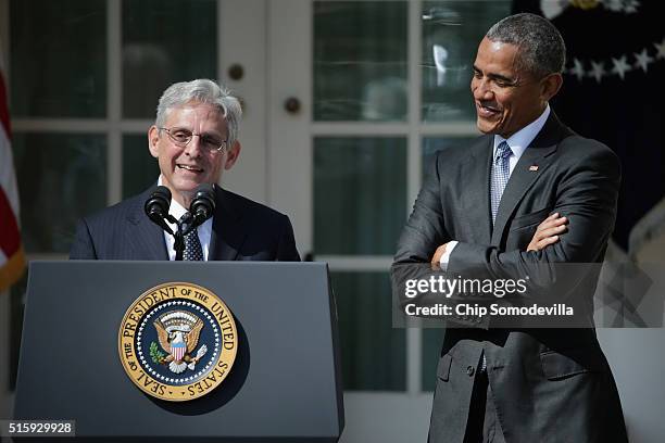 Judge Merrick Garland speaks after being introduced by U.S. President Barack Obama as his nominee to the Supreme Court in the Rose Garden at the...