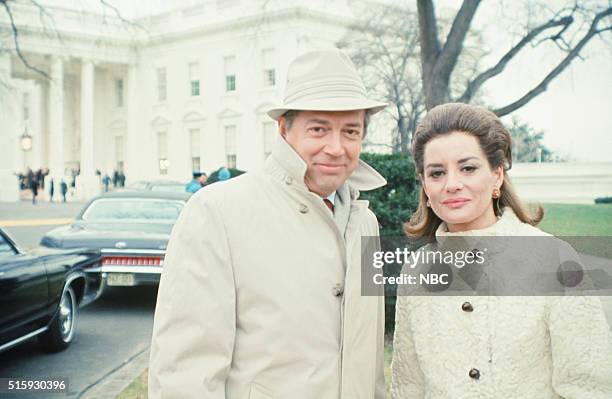 Pictured: NBC News' Hugh Downs, Barbara Walters covering the 1st Presidential inauguration of Richard Nixon on January 20, 1969 in Washington, D.C. --