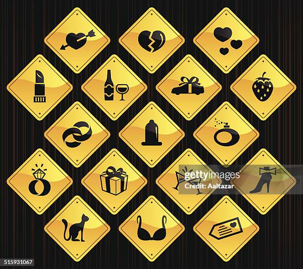 yellow road signs - love - birth control ring stock illustrations