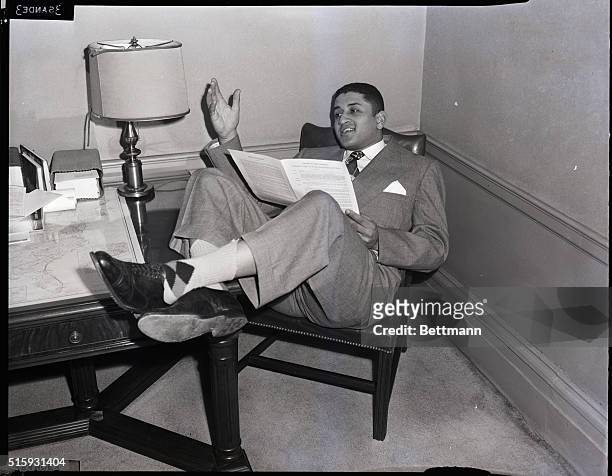 Brooklyn, NY: Pitcher Don Newcombe 1949 Rookie of the Year in the National League, gestures that everything is OK with his 1950 Brooklyn Dodgers...