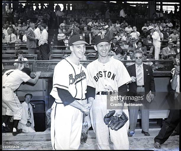 The starting pitchers for the 1949 All-Star Game, Warren Spahn for the National League and Melvin "Dusty" Parnell for the American League.
