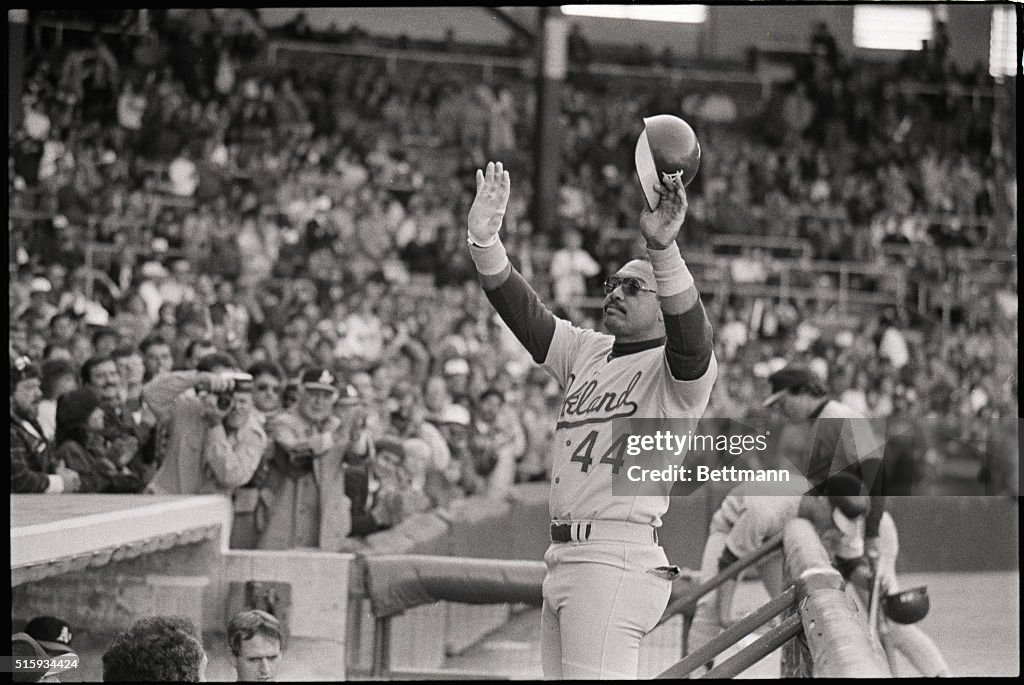 Reggie Jackson Raising Arms To Applause