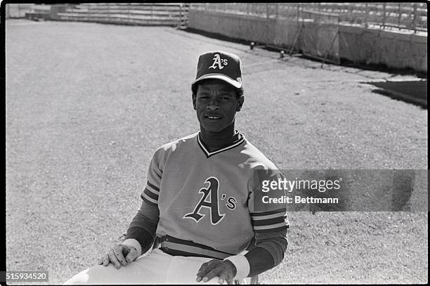 Rickey Henderson , of the Oakland Athletics. Waist-up photograph.