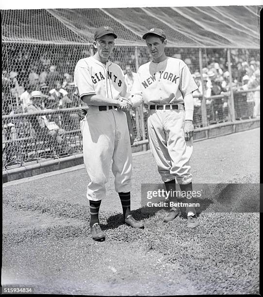 New York, NY: Carl Hubbell , of the New York Giants, and Vernon Gomez, of the New York Yankees, leading hurlers of their respective leagues, who were...