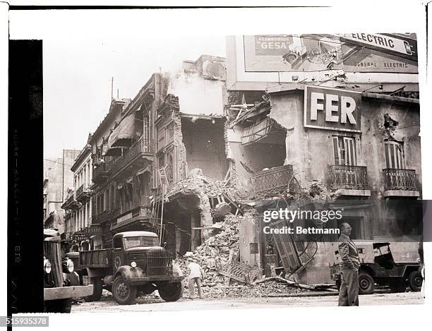 Buenos Aires, Argentina-This building in Buenos Aires' Alianza Libertadora Nacionalista was banged up by army tanks and cannon during the revolt...