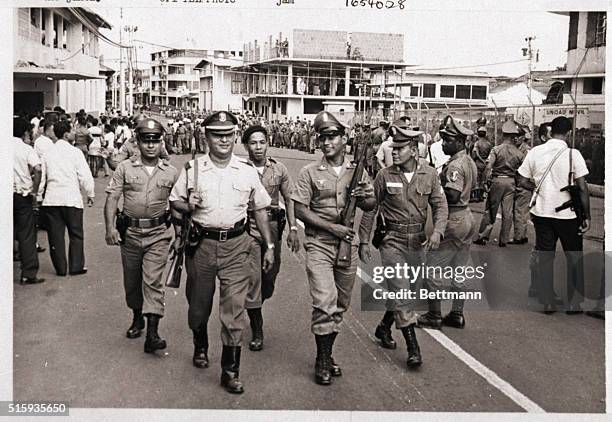 Panama City, Panama-National Guardsmen, supporters of Brigadier General Omar Torrijos, parade through the streets of Panama City anticipating the...