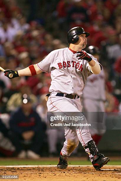 Trot Nixon of the Boston Red Sox hits a 2 RBI double against the St. Louis Cardinals during the third inning of game four of the World Series on...