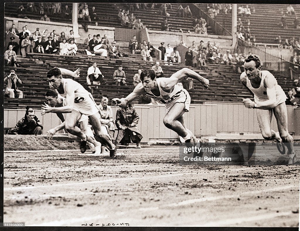 Men Starting 100 Meter Track Race