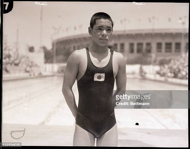 Los Angeles, CA- Portrait of K. Kitamura of Japan, winner of the heat in the men's 1500 meter event, in today's swim program of the 1932 Olympic...