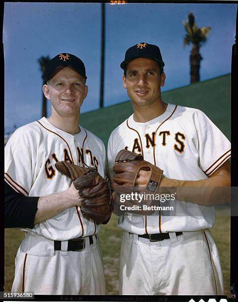 Bobby Thomson and Whitey Lockman of the New York Giants.