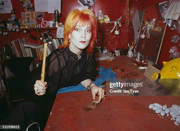 English singer and actress Toyah Willcox in a fashion and jewellery workshop, 29th April 1979.