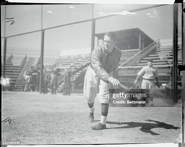 Waite Hoyt, pitcher, pictured during a recent practice session of the Pittsburgh Pirates at their spring training camp at San Bernardino, California.