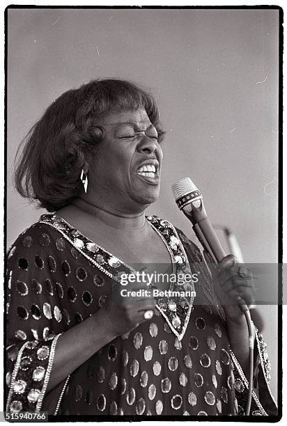 Jazz singer Sarah Vaughan performs at the Newport Jazz Festival.
