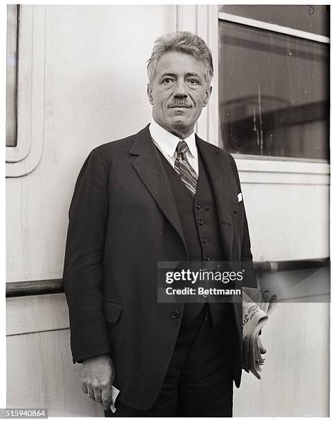 Violinist Fritz Kreisler stands on the deck of the S.S. Bremen as he arrives for his concert tour of America.