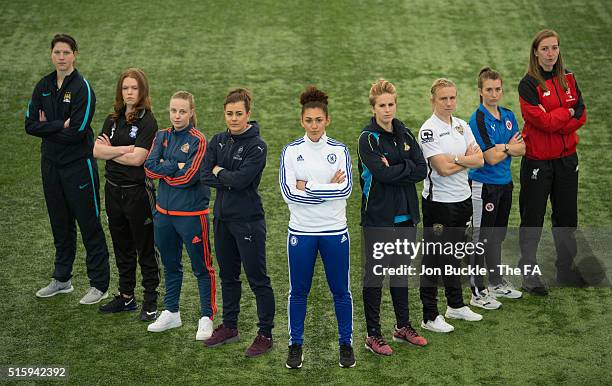 Players from WSL1 Manchester City's Marie Hourihan, Birmingham City's Aoife Mannion, Sunderland's Beth Mead, Arsenal's Jemma Rose, Chelsea's Jade...