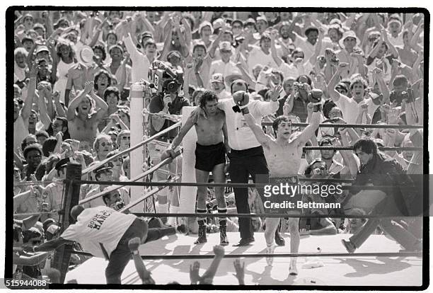 Boxer Ray "Boom Boom" Mancini celebrates his knock out of Ernesto Espana in 1982.