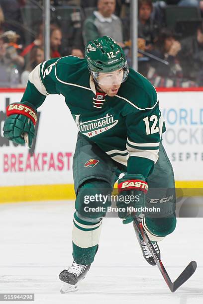 David Jones of the Minnesota Wild skates against the St. Louis Blues during the game on March 6, 2016 at Xcel Energy Center in St. Paul, Minnesota.