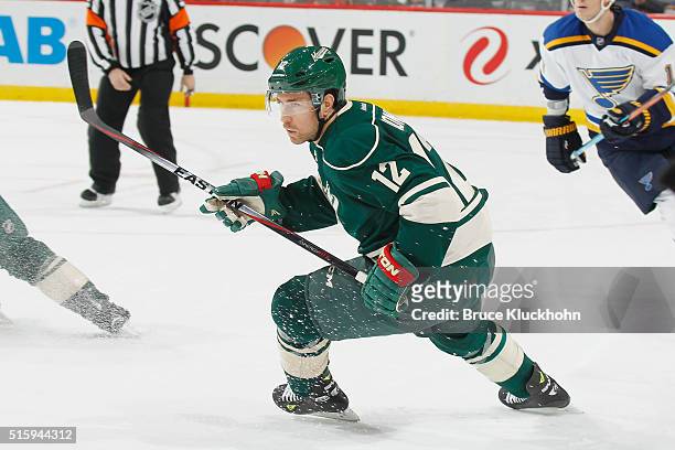 David Jones of the Minnesota Wild skates against the St. Louis Blues during the game on March 6, 2016 at Xcel Energy Center in St. Paul, Minnesota.
