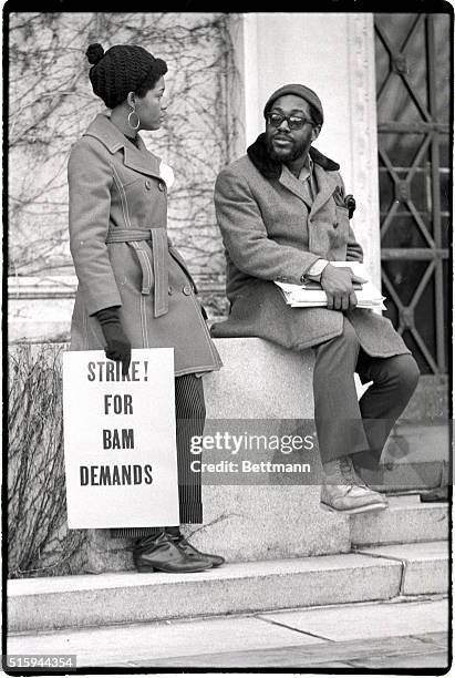 Ed Fabre, leader of the Black Action Movement on the University of Michigan, talks with a supporter after a rally demanding increased enrollment of...