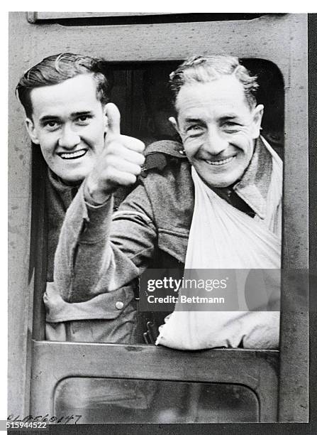 London, England: Happy after escape from Flanders trap. An example of the unbeatable spirit of the British Expeditionary Force is given by this...
