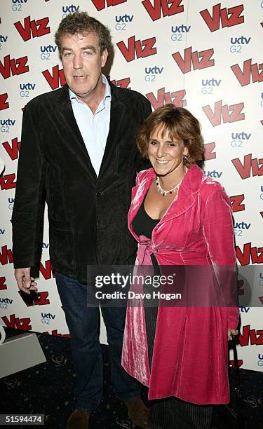 Presenter Jeremy Clarkson and his wife attend the 25th anniversary and book launch party for cult adult comic Viz Magazine on October 27, 2004 at the...