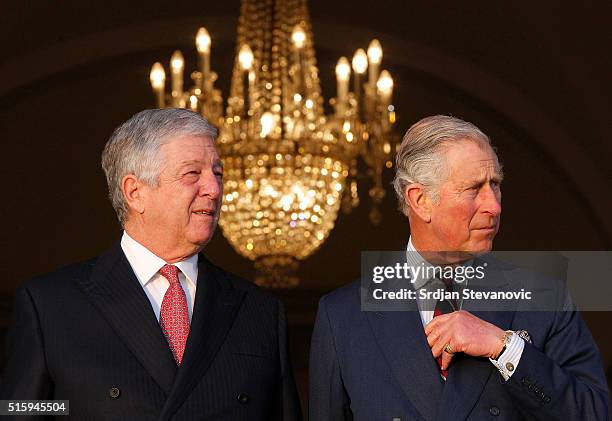 Prince Charles, Prince of Wales meets with Alexander Karadjordjevic, Crown Prince of Yugoslavia during the first day of a two day visit to Serbia on...