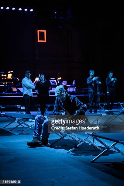 Concertgoer rests during the public world premiere of Max Richter's 8 hour long 'SLEEP' live performance during 'Maerzmuisk' Festival at Kraftwerk...