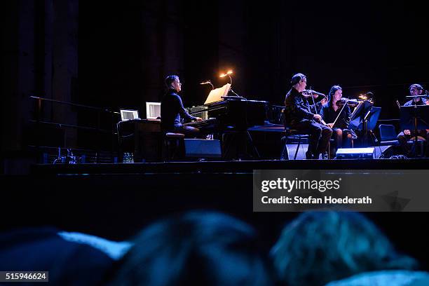 Max Richter, Ian Humphries, Natalia Bonner and Nick Barr perform on stage during the public world premiere of Max Richter's 8 hour long 'SLEEP' live...