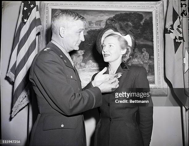 Washington, DC: Screen star awarded army's medal of freedom. Screen star Madeleine Carroll today received the Army's medal of freedom for outstanding...