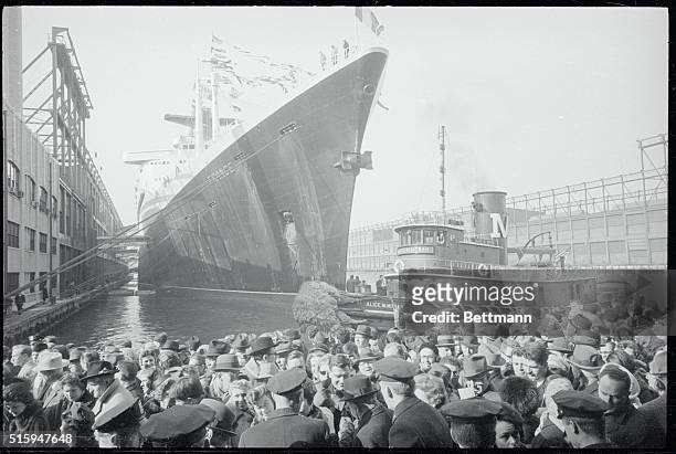 New York: Hundreds of spectators are on hand as the France, the world's newest and longest superliner, docks in New York at the end of her maiden...