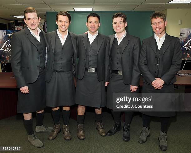 Singer/musicians Emmett O'Hanlon, Damian McGinty, Ryan Kelly, Emmet Cahill and Neil Byrne pose for a photo at an autograph signing for Celtic...