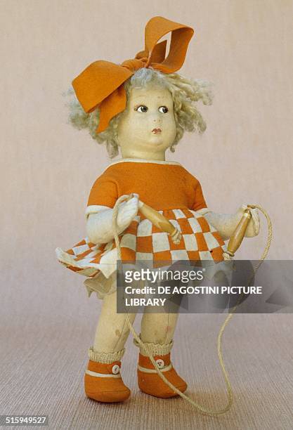 Little girl with skipping rope, doll made by Lenci, ca 1930. Italy, 20th century. Milan, Museo Del Giocattolo E Del Bambino