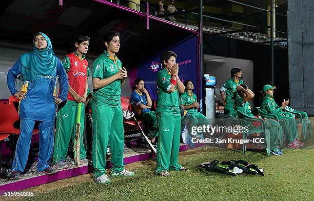 Player of the match Anam Amin of Pakistan looks on dejected during the Women's ICC World Twenty20 India 2016 match between West Indies and Pakistan...