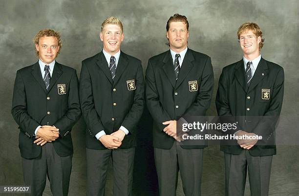 Edward de Jong, Wouter de Vries, Captain Niels Boysen and Wil Besseling of the Netherlands team pose for a team portrait for the Eisenhower trophy,...