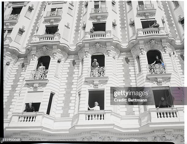 Cannes, France: A star shines from practically every window of the Carlton Hotel at Cannes. Gathered for the annual film festival are: Francoise...