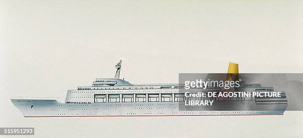 Camberra ocean liner United Kingdom, drawing.