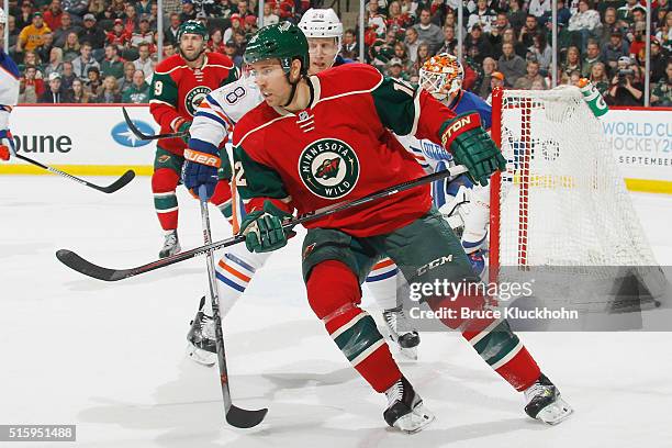 David Jones of the Minnesota Wild skates against the Edmonton Oilers during the game on March 10, 2016 at the Xcel Energy Center in St. Paul,...