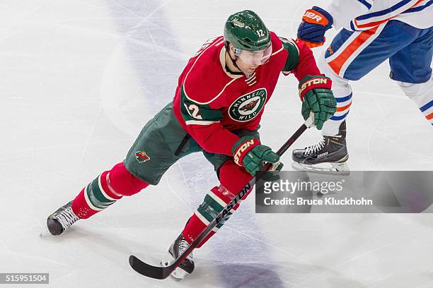 David Jones of the Minnesota Wild skates against the Edmonton Oilers during the game on March 10, 2016 at the Xcel Energy Center in St. Paul,...