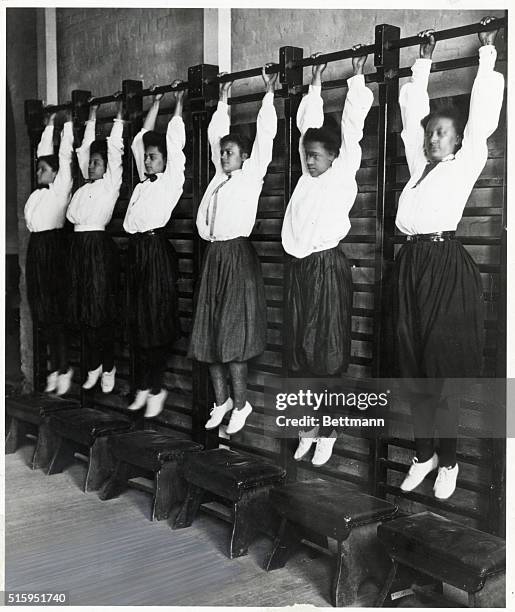 Gymnastics class at an African American girls' seminary. Photograph, 1906.