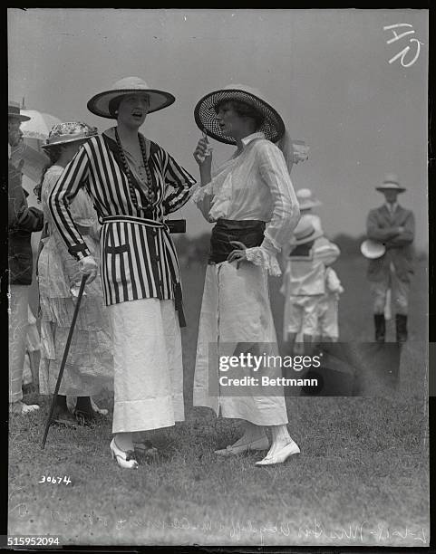 Long Island, NY: Mrs. George Wagstaff and Mrs. Alexander D. P. Pratt at the third annual horse show of the Islip Polo Club at Bayshore, Long Island.