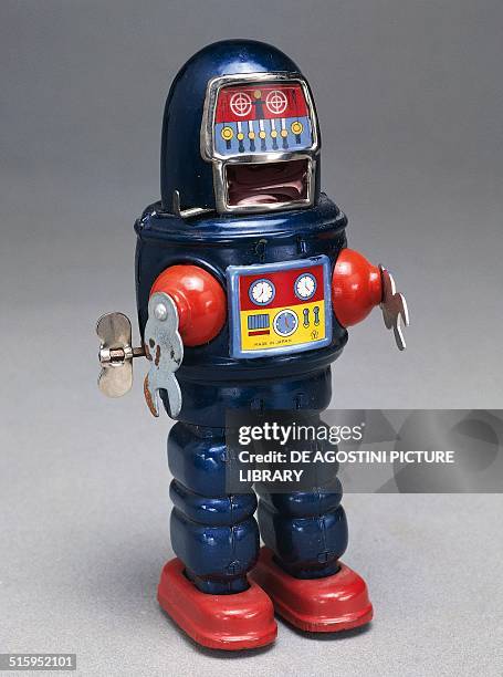 Robby the Robot, lithographed tin toy, late 1950s, made by Yonezawa. Japan, 20th century. Milan, Museo Del Giocattolo E Del Bambino