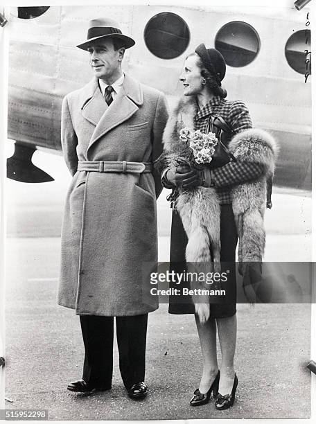 Lord and Lady Mountbatten just before boarding plane for India at Northolt Aerodrome.
