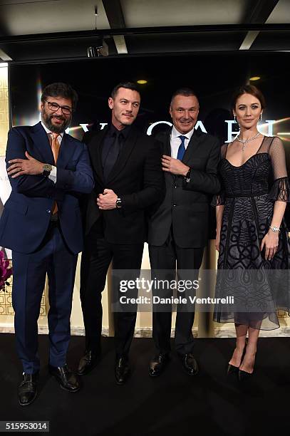 Guido Terreni, Luke Evans, CEO BVLGARI Jean-Christophe Babin and Olga Kurylenko attend Bvlgari Cocktail at Baselworld 2016 on March 16, 2016 in...