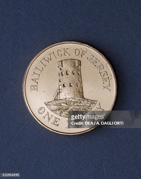 Penny coin reverse, Le Hocq Tower. Jersey, 20th century.