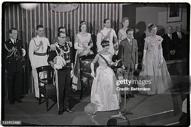Britain's Princess Margaret reads an address in the name of her sister, Queen Elizabeth, as she open the first meeting of the Jamaican parliament....