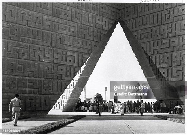 The tomb of President Anwar Sadat undergoes preparation for his burial in Cairo, Egypt.