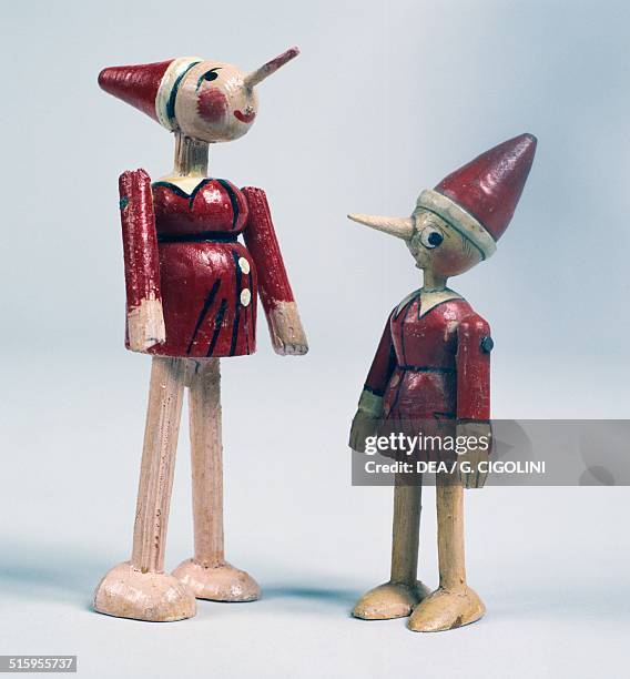 Pinocchio wooden puppets miniature toys shop, 20th century.