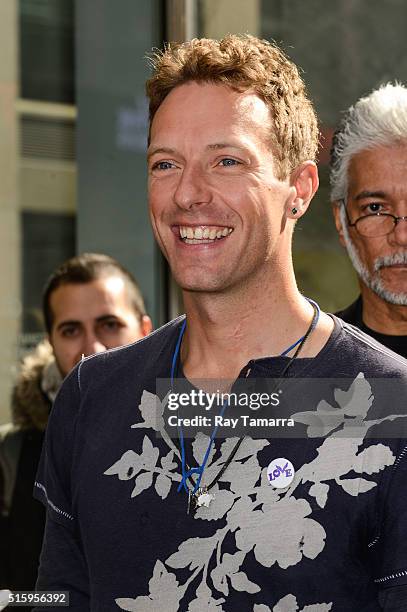 Musician Chris Martin leaves the Sirius XM Studios on March 16, 2016 in New York City.