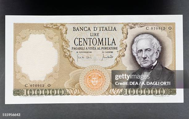 Lire banknote, Manzoni type, 1967-1979, obverse, Alessandro Manzoni . Italy, 20th century.